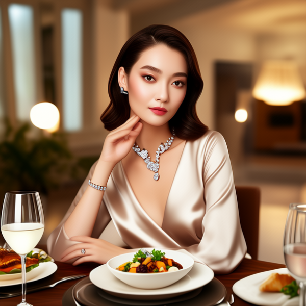 生活瞬间，美女，韩系美女，丝绸，美妆广告，家庭餐桌，4K超清，写实风格，温馨，柔和室内光，细腻皮肤，项链，耳环，手链。