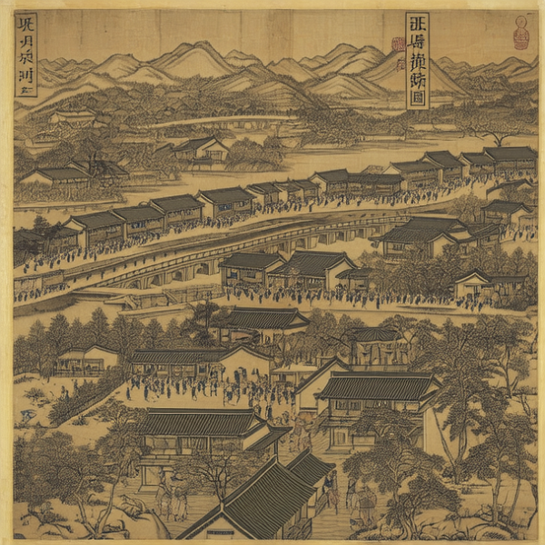 《清明上河图》：这幅画作是北宋时期张择端的杰作，以精致的笔触和细腻的线条描绘了北宋时期的城市景象和人民生活，展现了当时城...